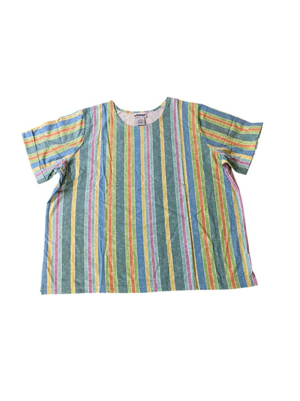 Striped Multicolor National Womens Cotton Blend Short Sleeve Top Size 3X